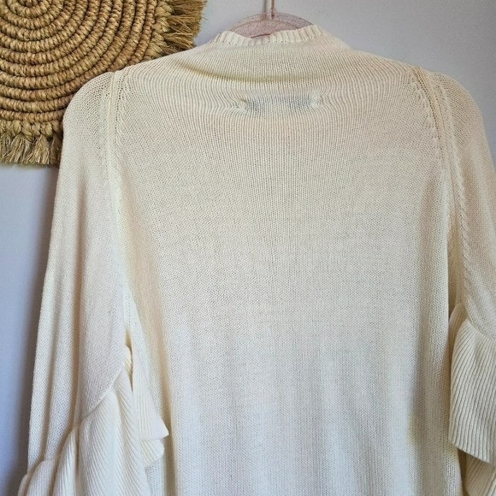 Project Naadam Volta Ivory Ruffle Cable Knit Funnel Neck Sweater SZ Large Boho - Picture 7 of 10